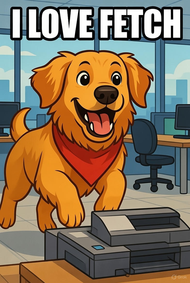 a lab fetching papers from a printer