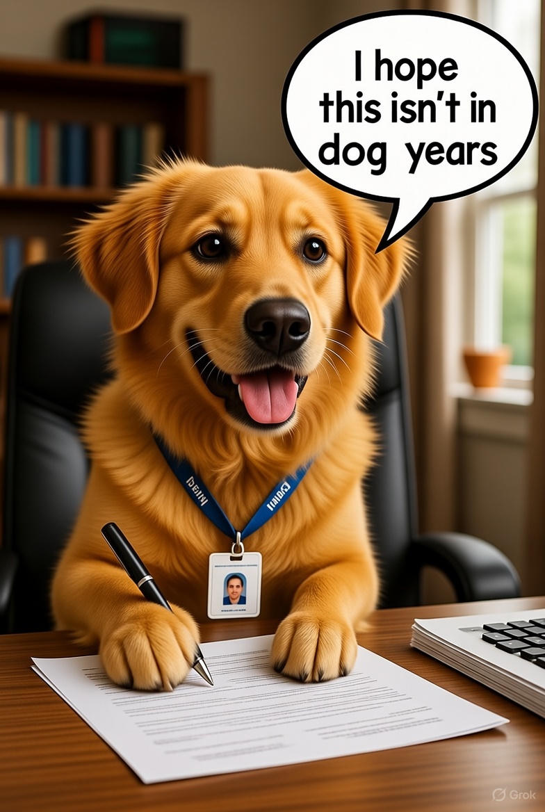 a dog signing for a morgage