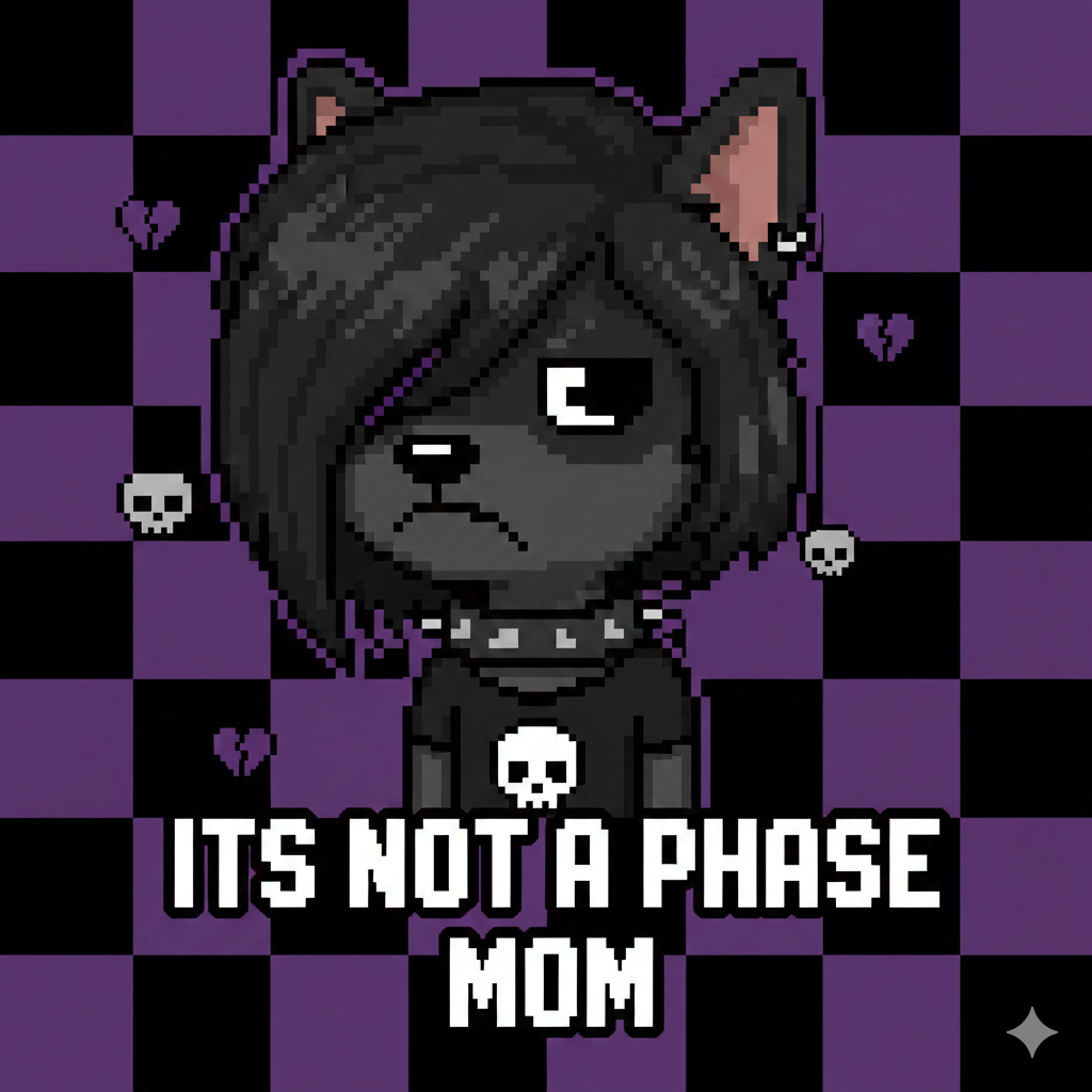 emo dog with long black hair in his eyes