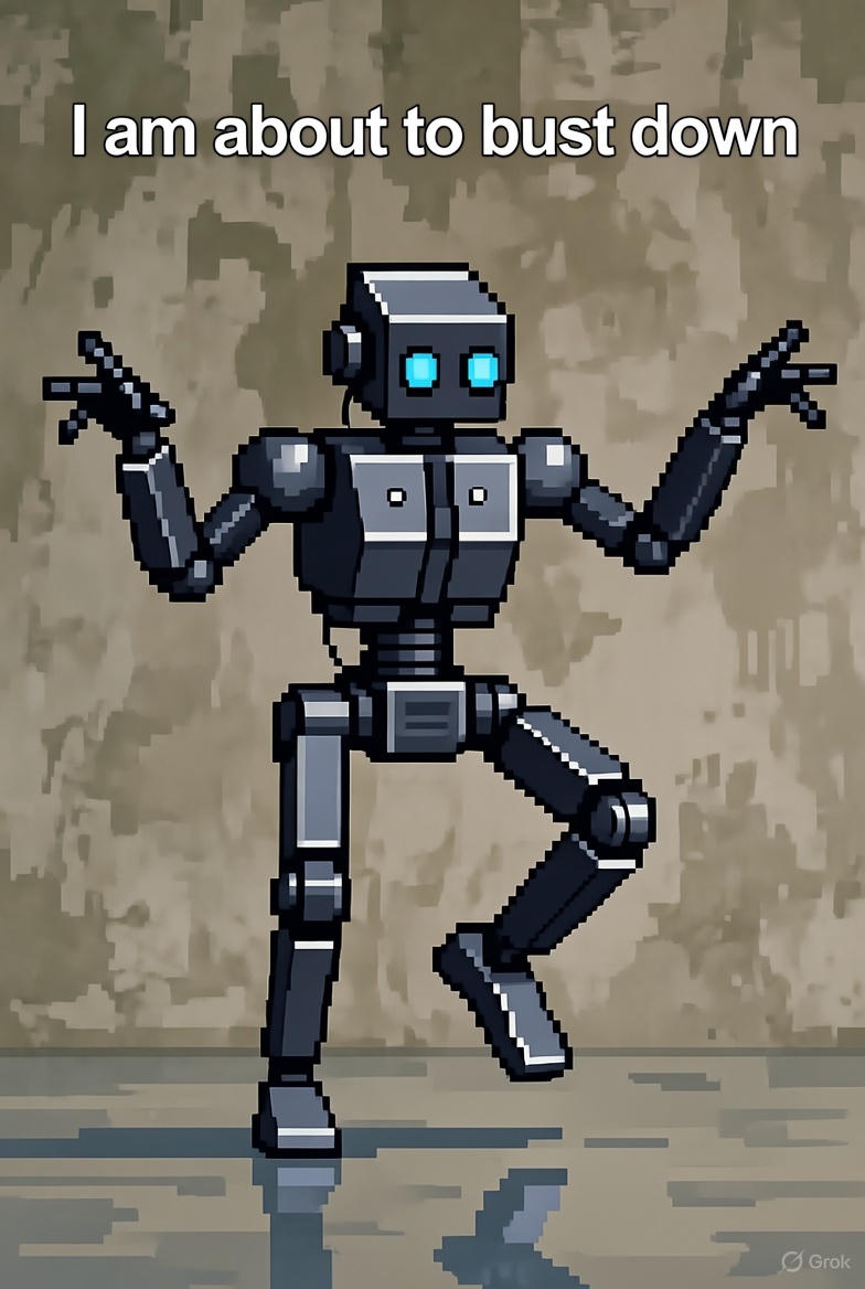 a robot about to break dance
